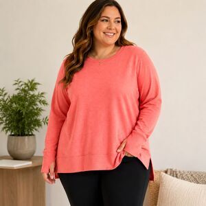 Sonoma XXL Coral Pullover Sweatshirt Thumbhole Stretch Tunic Sweater Athleisure